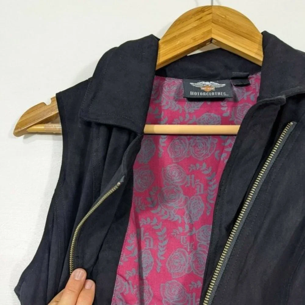 HARLEY DAVIDSON Women's Black Logo Asymmetrical Motorcycle Vest XS - Picture 6 of 8